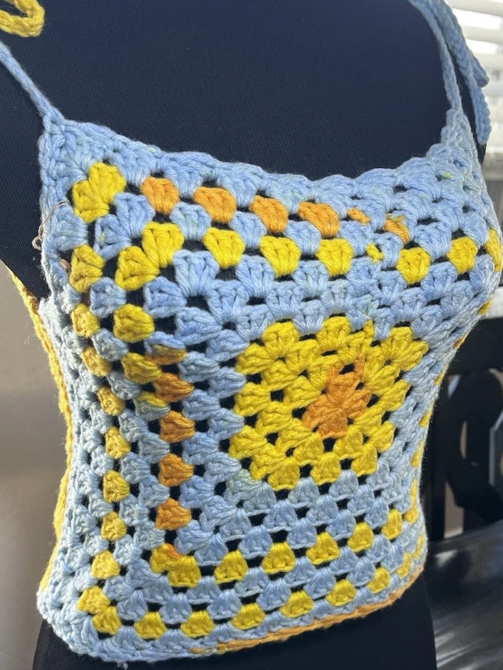 Handmade Light Blue and Yellow Crochet Camisole Top Acrylic yarn